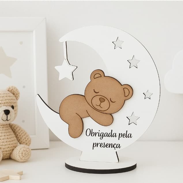 Kit 5 Centros De Mesa Bebê UNISSEX Ursinho Na Lua Decoração Festa Infantil MDF
