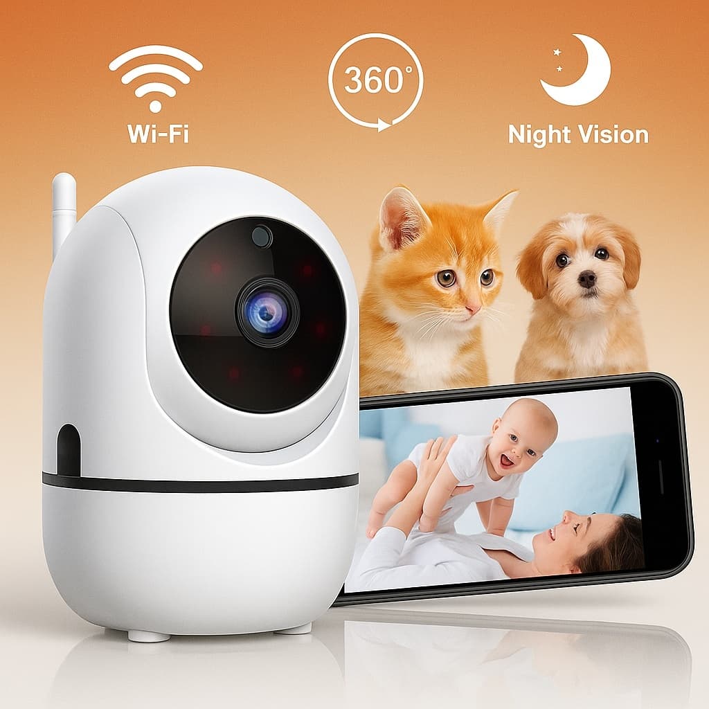 Babá Eletrônica Câmera De Seguraca Wi-Fi 1080p Pet Giratória Visão Noturna Infravermelho Microfone