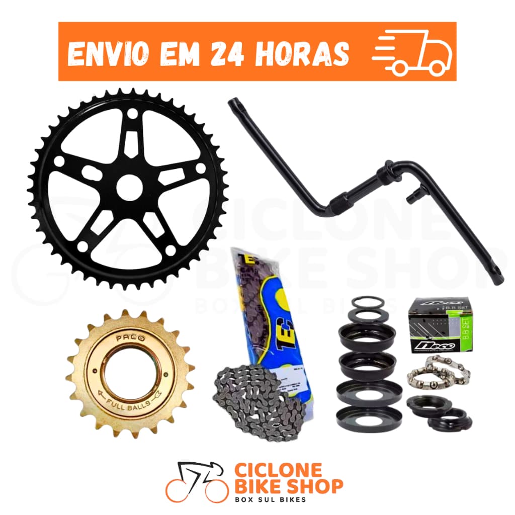 Kit Transmissão Bike Catraca  20 + Pe De Vela Aro 26 + Coroa 46  + Movimento Central + Corrente Grossa  5Pçs