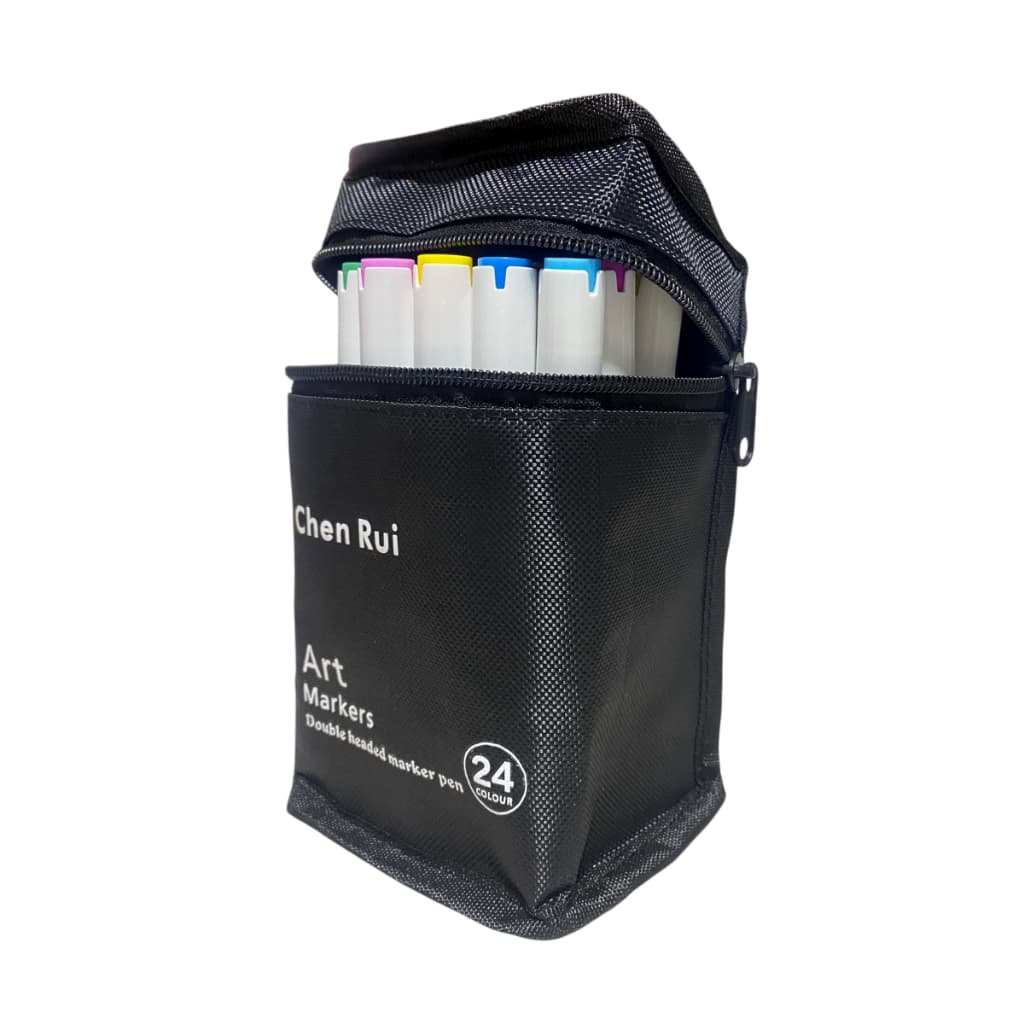 Kit 24 Canetinhas Marcadores Artísticos Chen Rui – Dupla Ponta, À Base de Álcool, Profissional para Desenho e Colorir
