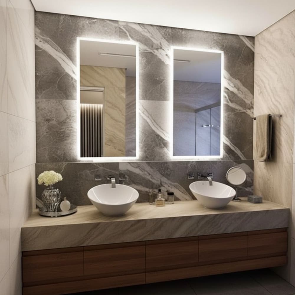 Espelho Decorativo Com Led Quente e Frio Retangular 80X50cm Para Banheiro Sala Quarto Penteadeira