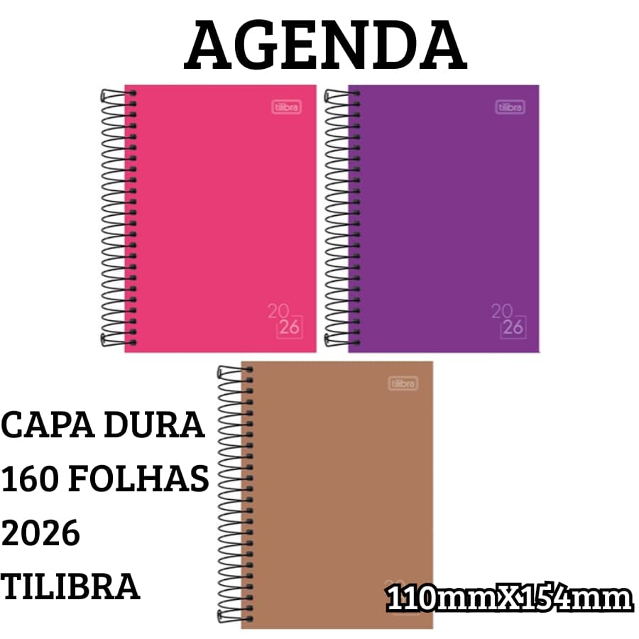 Agenda Tilibra Espiral Capa Dura 2026 110mmX154mm 160 Folhas Para Escrita Anotações Escolar