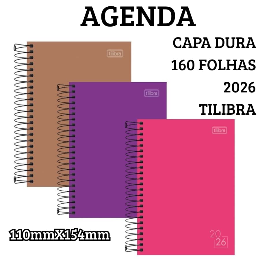 Agenda Tilibra Para Escrita Anotações Escolar 2026 110mmX154mm 160 Folhas Capa Dura Espiral