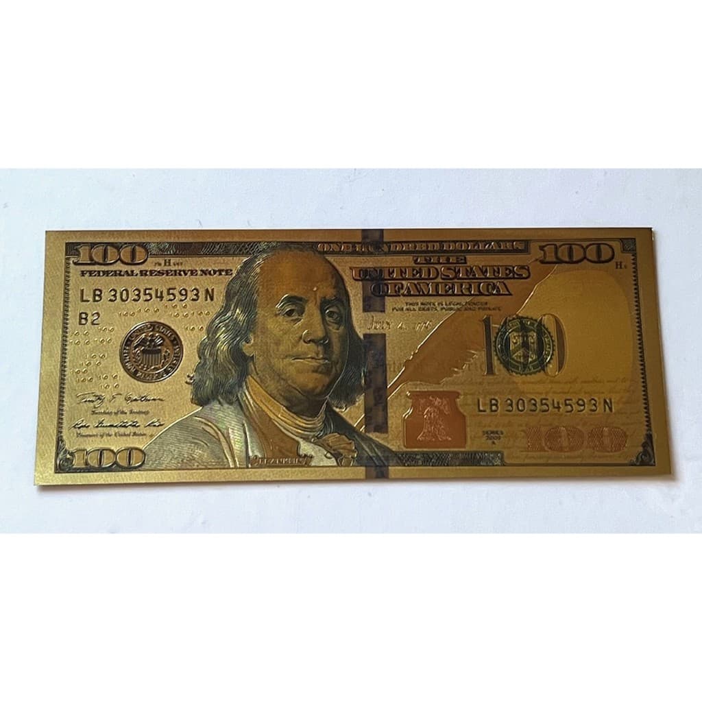 Cédula Fantasia de 100 Dólares Gold. Nota de Coleção Souvenir do Mundo