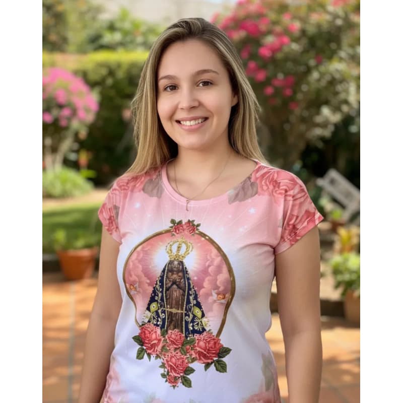 Camiseta blusa religiosa estampa de nossa senhora de Aparecida