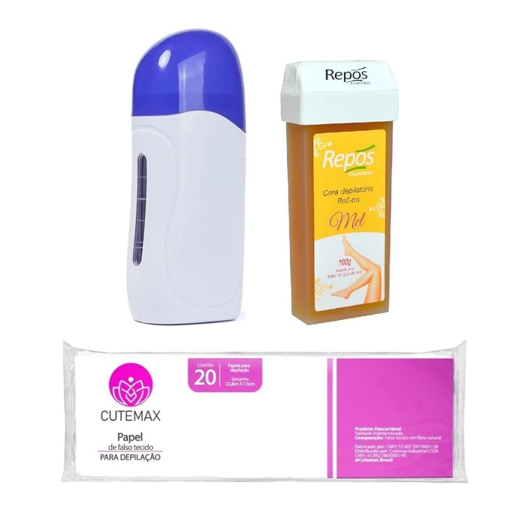 Kit Aquecedor Roll On Depilol 1 Cera Rollon Mel 20 Folhas Depilador Elétrico Depilação