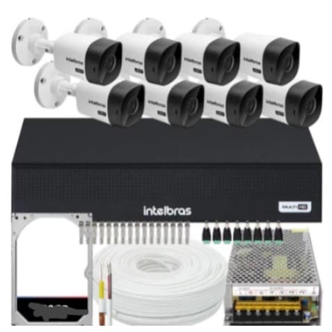 Kit 8 Camera de Seguranca Intelbras Bullet vhl 1120b Externa Dvr 8 canais multi hd C/H4TB
