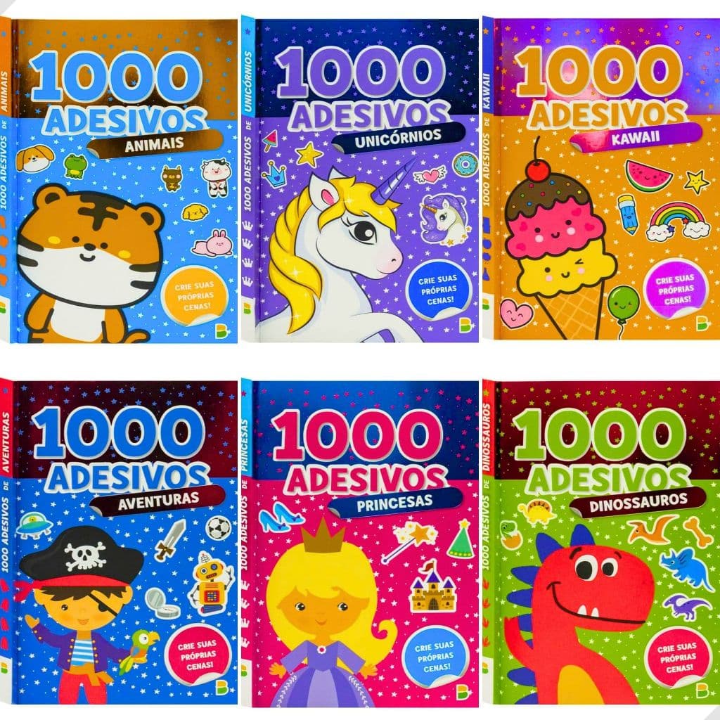 Livro Infantil 1000 Adesivos Incríveis Animais Princesas Dinos