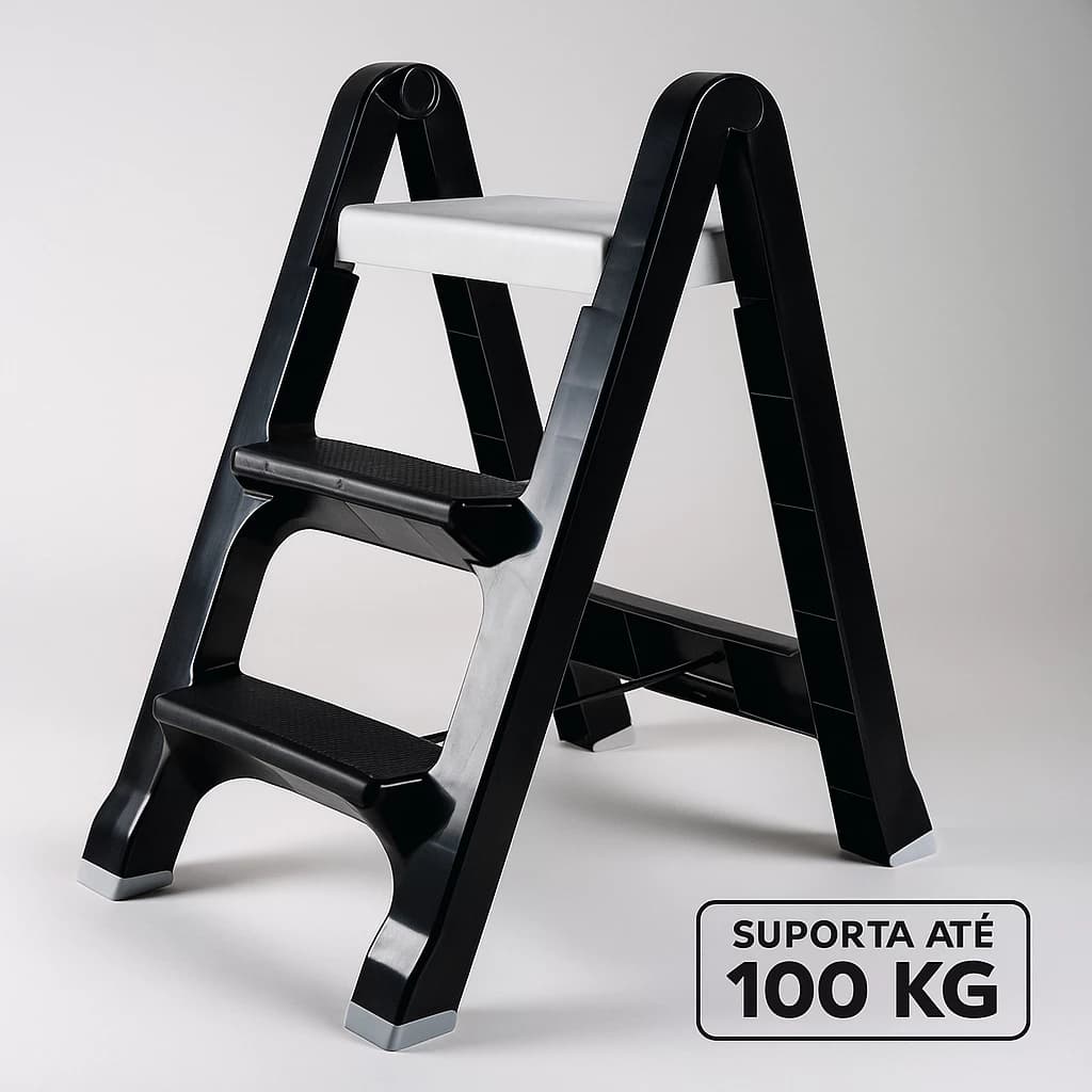 Escada Dobrável 3 Degraus Portátil Banqueta Escadinha Articulável Doméstica luxo reforçada - 100kg