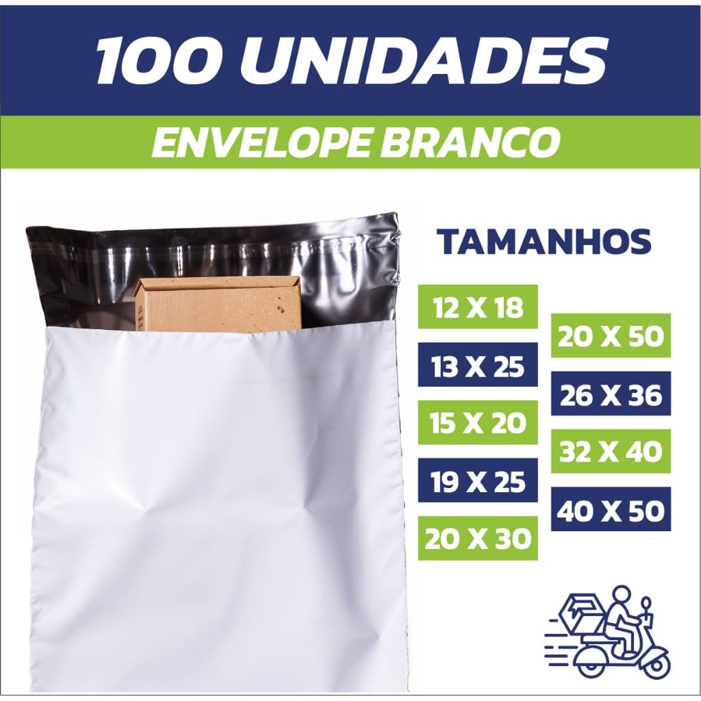 Kit 100 Envelopes de Segurança Branco | Embalagem Saco Envios Correios com Lacre Diversos Tamanhos