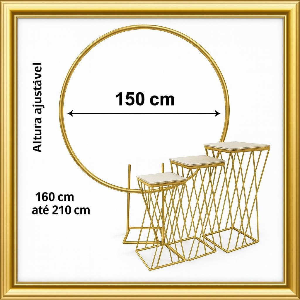 Kit Com 3 Mesas Treliça Cruzada + Painel Arco Redondo Desmontável