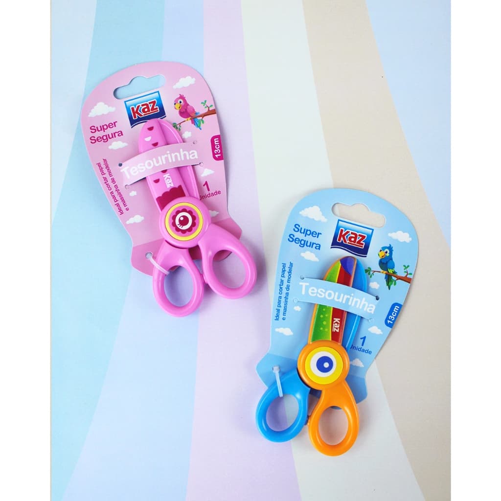 Tesoura Escolar Super Segura Fofa Pássaro Tucano 13cm Ponta Arredondada para Papel e Massinha Kaz KZ1145