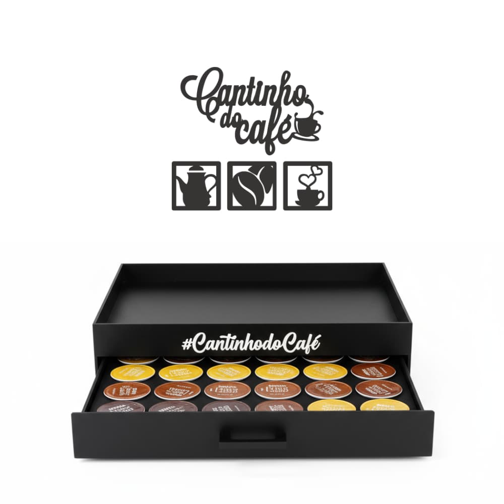 Bandeja Preta Suporte de Cápsulas Dolce Gusto 24 Cápsulas Placa Kit Cantinho do Café