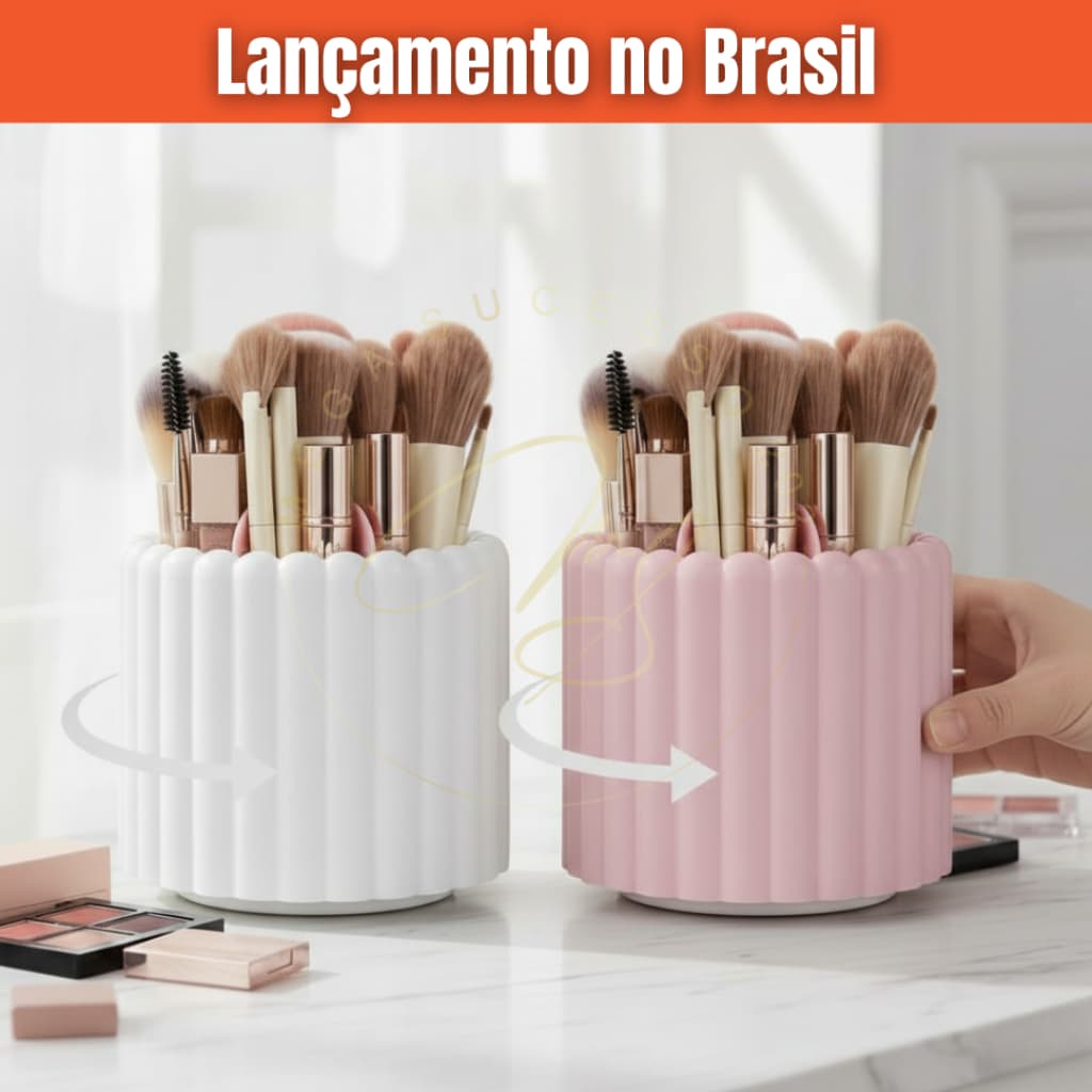 Organizador de Maquiagem Giratório 360° Branco ou Rosa Porta Pincéis e Cosméticos de Mesa - SQ8563