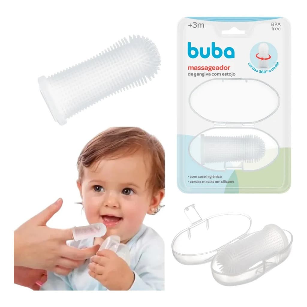 Massageador De Gengivas Com Estojo  Em Silicone Dedeira 360 Buba