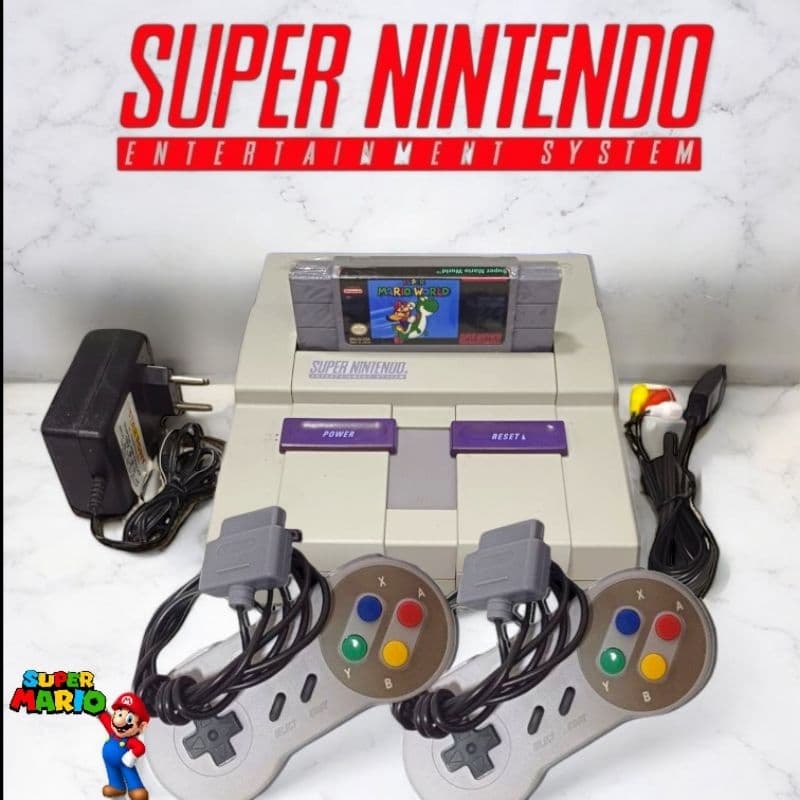 Super Nintendo Original Com Cartucho do Mario world + 2 Controles.