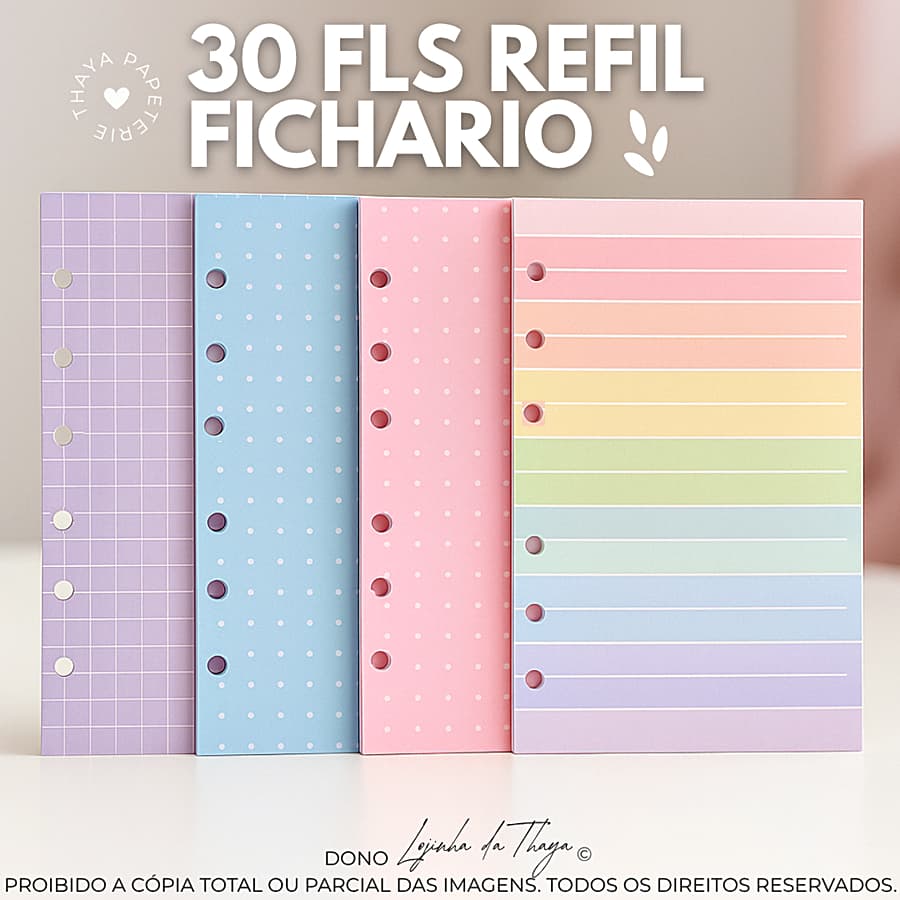refil fichário binder 30 folhas de 90g coloridas rosa lilás azul arco-íris bullet journal bujo budget fichas a6 a5 a4