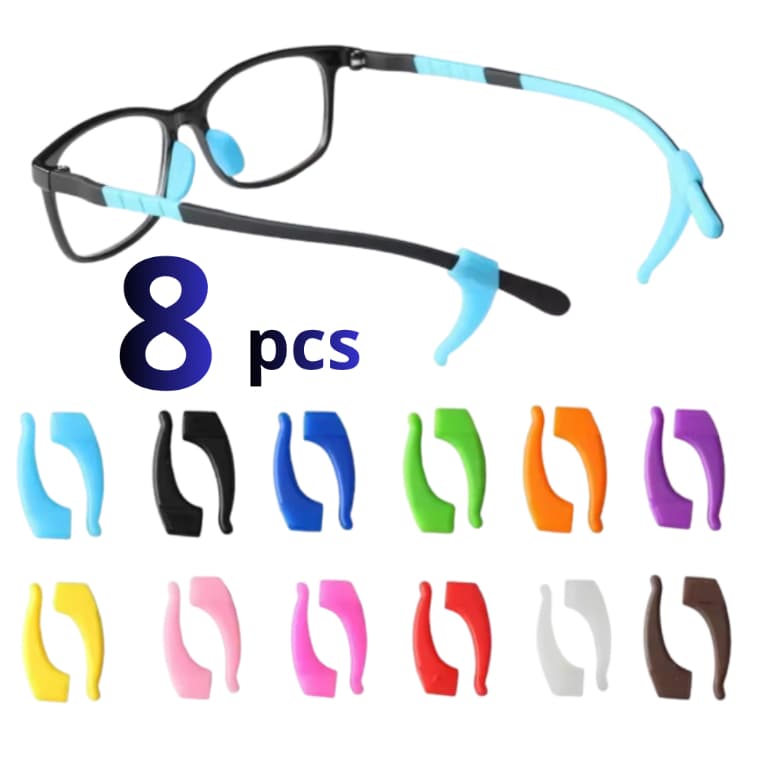 Kit 8 Suporte Para Armação de Óculos Antiderrapante 4 Pares Gancho de Orelha em Silicone Adulto e Infantil Várias Cores
