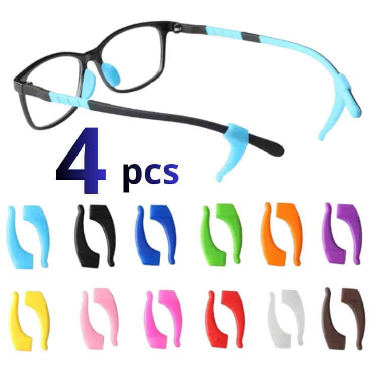 Kit 4 Suporte Para Armação de Óculos Antiderrapante 2 Pares Gancho de Orelha em Silicone Adulto e Infantil Várias Cores