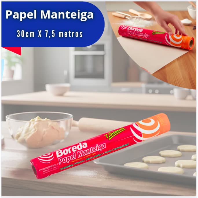 Kit 2 Rolo De Papel Manteiga 30 cm x 7,5 Metros para Assar Forno Air Fryer Desenhos Arte BOREDA