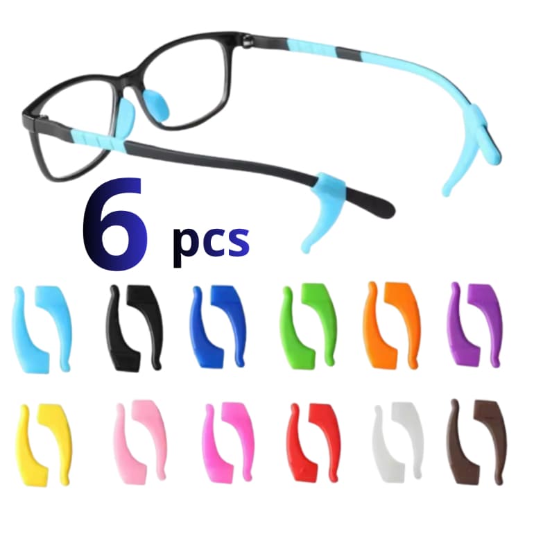 Kit 6 Suporte Para Armação de Óculos Antiderrapante 3 Pares Gancho de Orelha em Silicone Adulto e Infantil Várias Cores