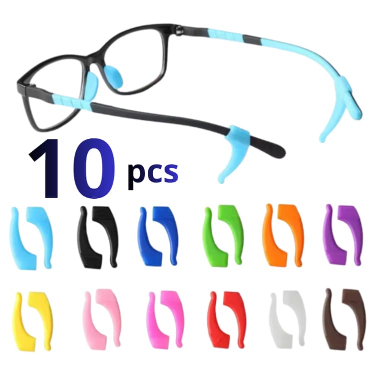 Kit 10 Suporte Para Armação de Óculos Antiderrapante 5 Pares Gancho de Orelha em Silicone Adulto e Infantil Várias Cores