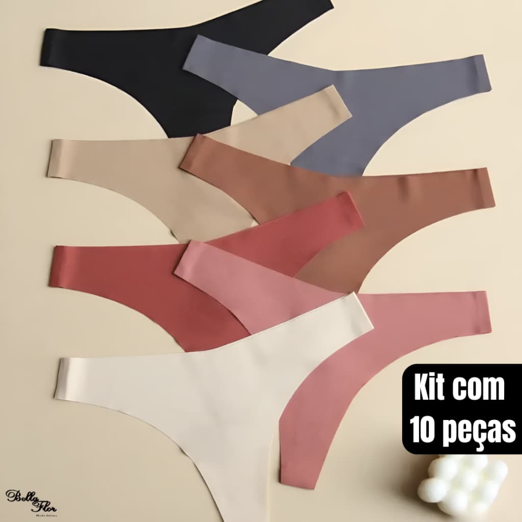 Kit 10 Calcinhas Fio Dental Sem Costura Com corte a Laser Não Marca Forro 100% Algodão