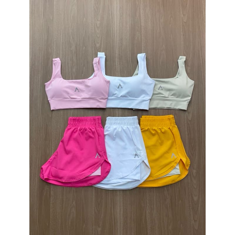 Conjunto de Short Duplo em poliamida e tectel soltinho e Top fitness Slim e Plus size Camila