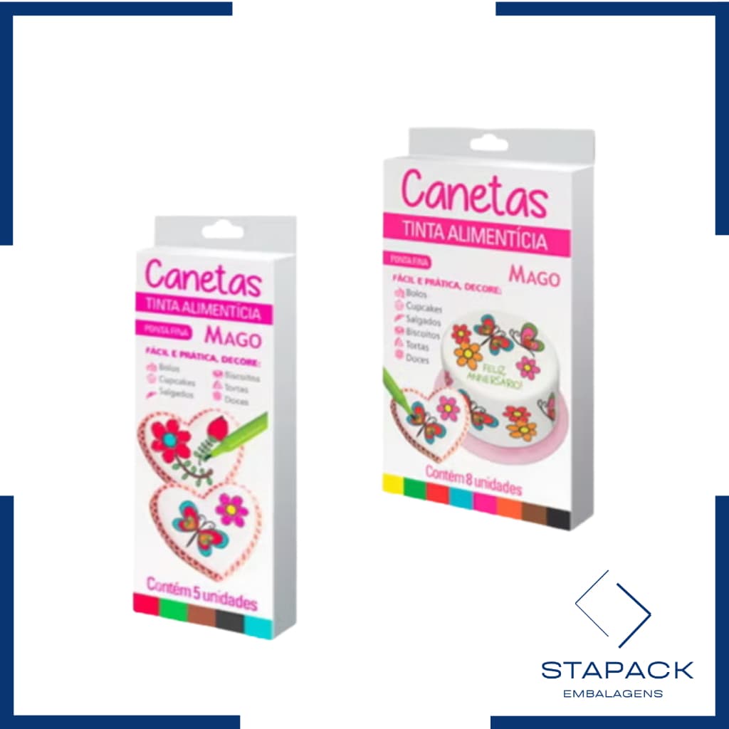 KIT CONJUNTO CANETA MAGO PARA ALIMENTOS E PASTA AMERICANA - 5 CORES OU 8 CORES