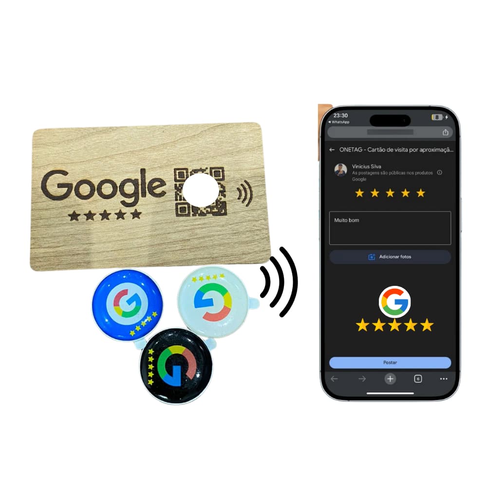 Avaliação Google Com Chip Nfc E Qr Code Kit Cartão + Tags Preto