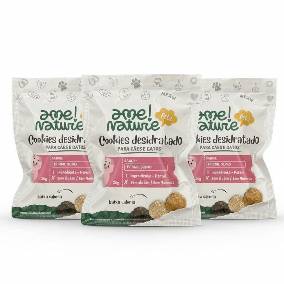 3 Petiscos 100% Natural Sabor Pernil Suíno Desidratado com 20 gr cada para Cães e gatos Ame Nature