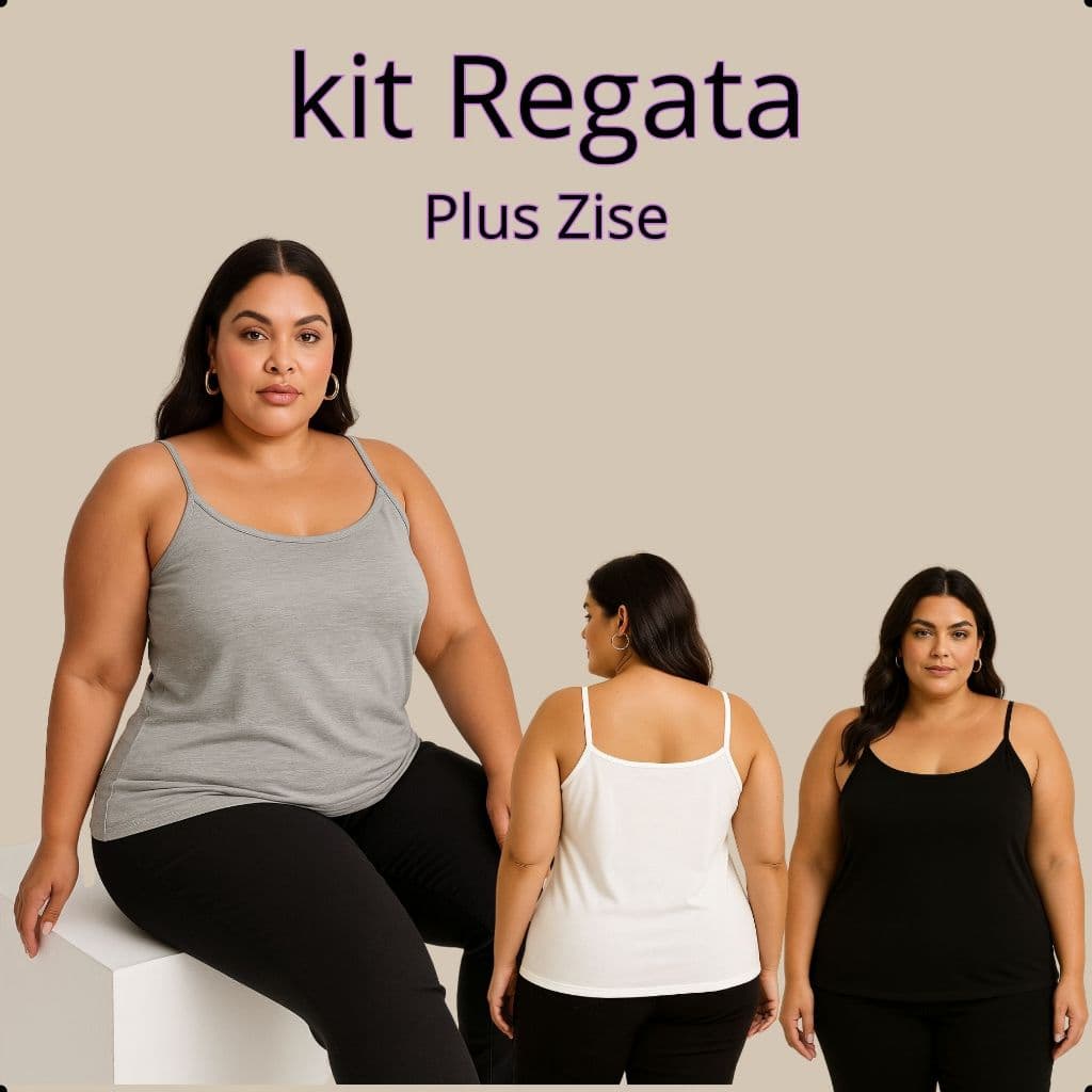 Kit 3 Regatas Alcinha Plus Size GG-G5 Viscose com Elastano Casual