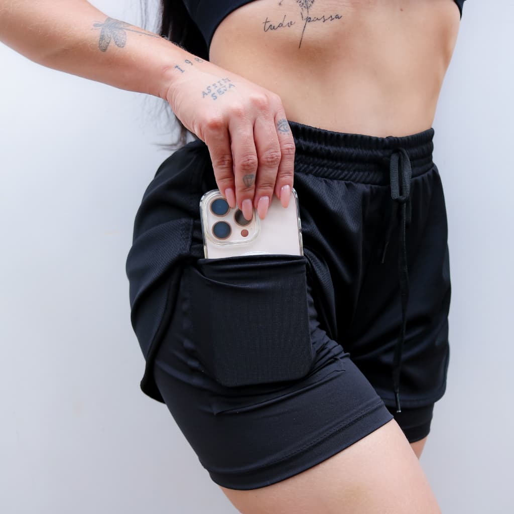 Short Duplo Feminino Bermuda Fitness 2 em 1 Compressão Secagem Rápida Academia Treino