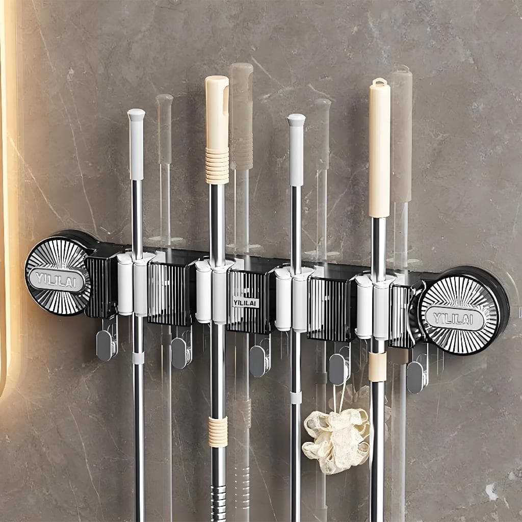 Suporte Porta Vassoura Rodo Mop Organizador Parede Ventosa a Vácuo Sem Furar Banheiro Cozinha