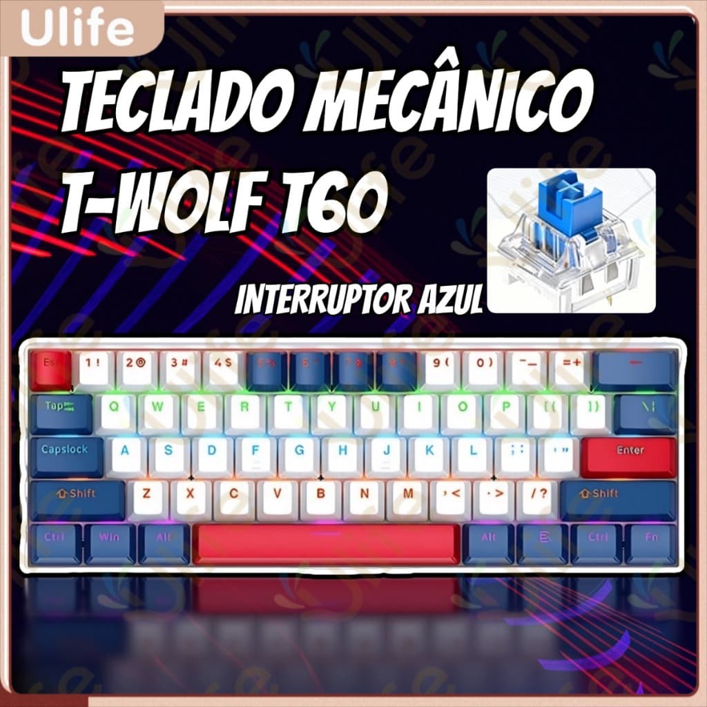 Teclado Mecânico G60 60 % Teclas Com Fio RGB Retroiluminado Para Jogos