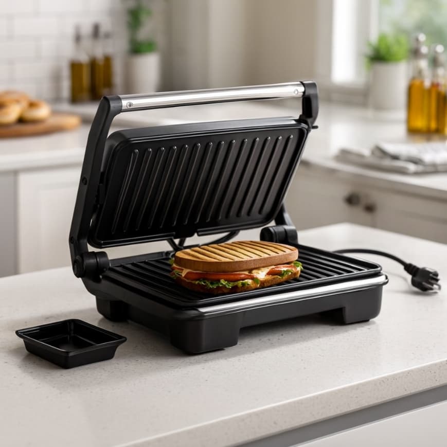 Sanduicheira Grill  Eletrica 1000W 220V-127V Aço Inox Cozinha Prática Versatil