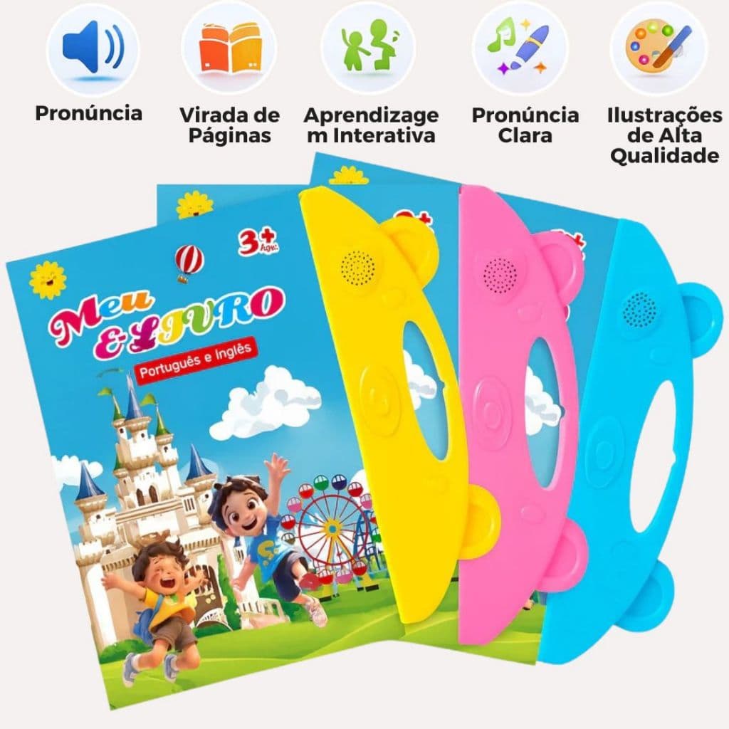 Livro Interativo com Som Bilingue com Toque - Multitemas para Crianças, Presente de Natal e Desenvolvimento Infantil