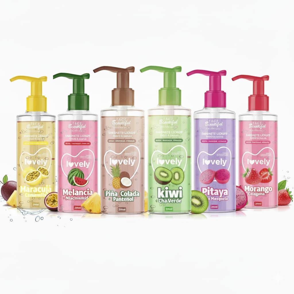 Kit Gel de Limpeza Corporal e Facial de Fruta Cuidados Com o Rosto Lovely Face Beautiful
