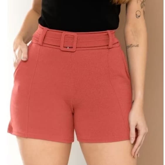 SHORT FEMININO CINTURA ALTA ELASTANO FIVELA ENCAPSULADO ENVIO IMEDIATO