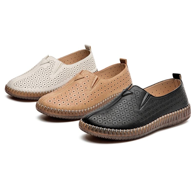 Meijile Sapatos Femininos em Couro Texturizado com Furos para Conforto e Estilo Casual223