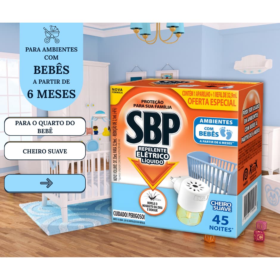 Repelente Elétrico SBP Baby Cheiro Suave + Refil - Envio Imediato