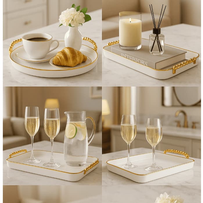 Bandeja Decorativa Marmorizada Organizadora Multiuso Quadrada e Redonda Luxo Casa Cozinha