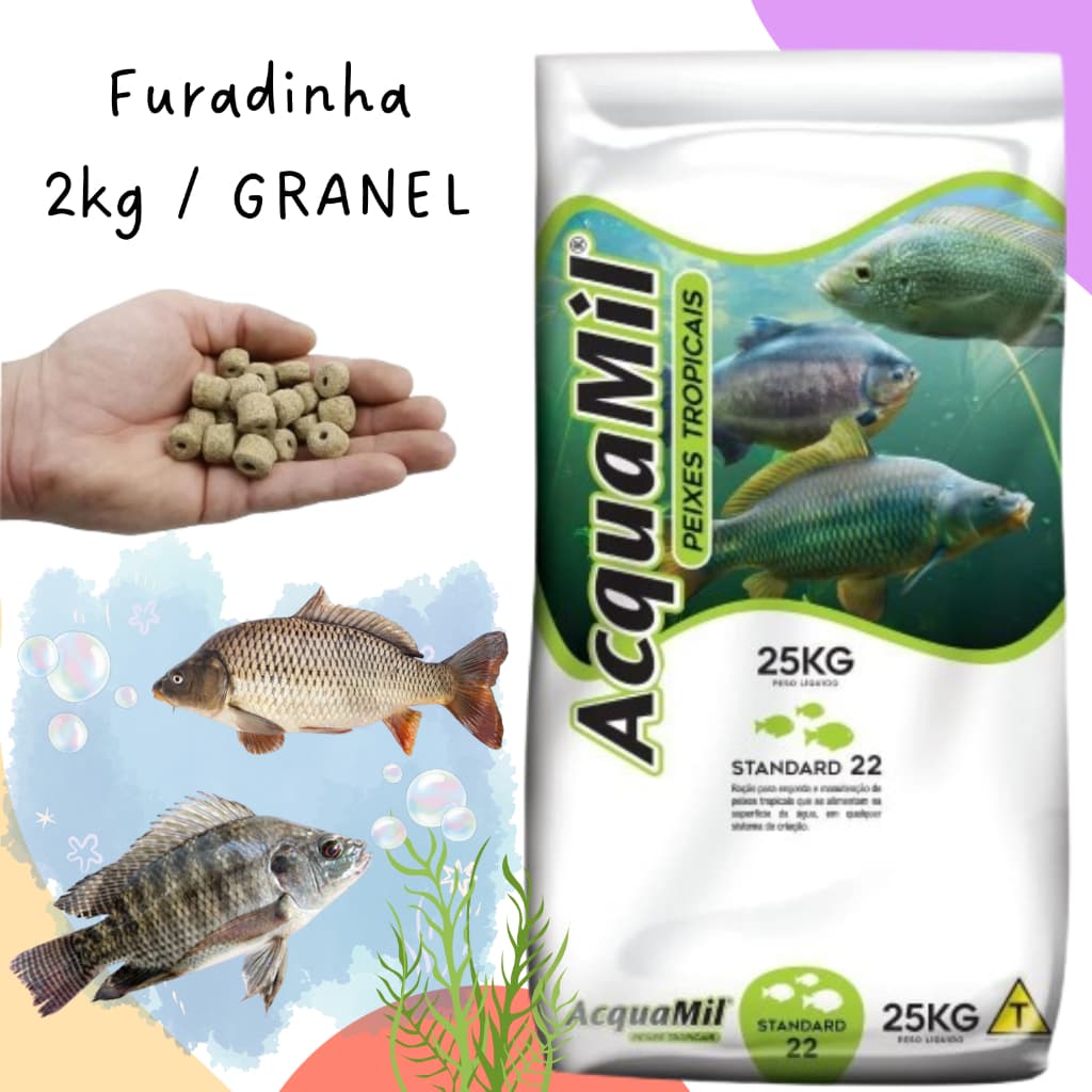 Ração Furadinha Granel 2kg Acquamil 22% Para Pesca