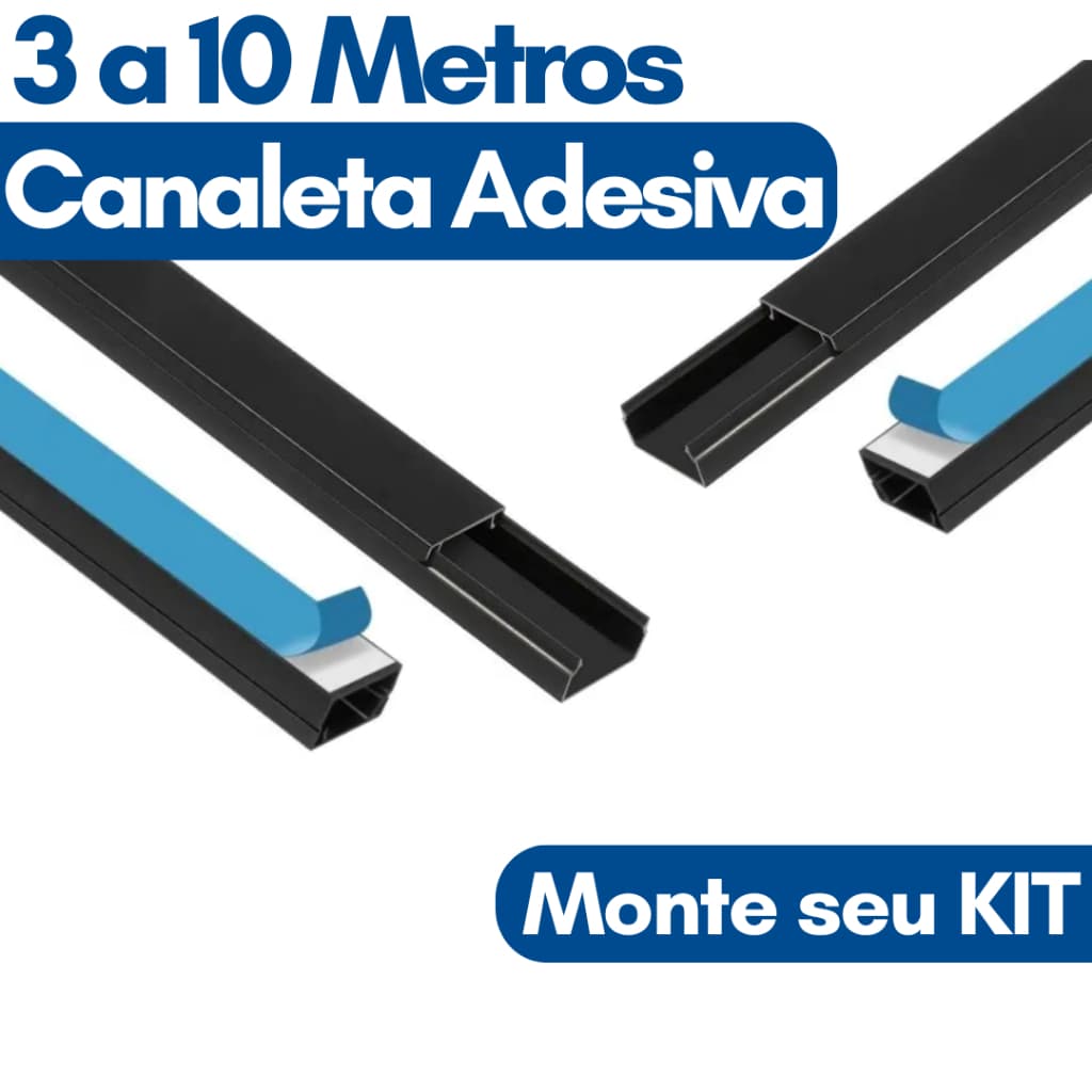 Canaleta para Fio Organizadora de Fios Cabo Metro Preto Canaleta Preta Adesiva Esconde Fio