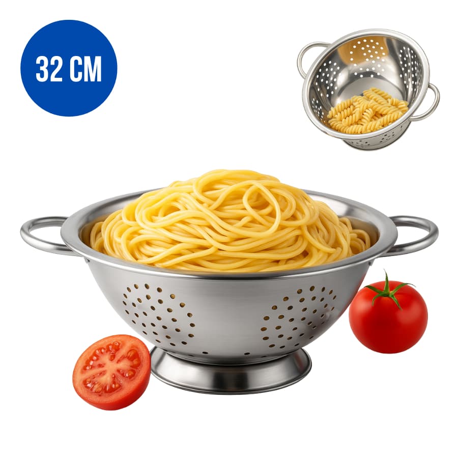 Escorredor De Massas Macarrão Alimentos Em Aço Inox 32cm