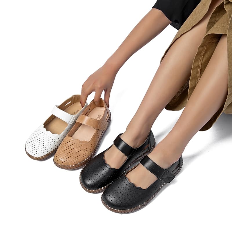 Sapatilha Feminino Em Conforto Ortopédico Salto Baixo O design vazado é respirável e fresco