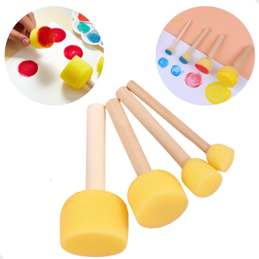 Pincel Batedor Redondo Mousse de Espuma Escolar 4 Peças