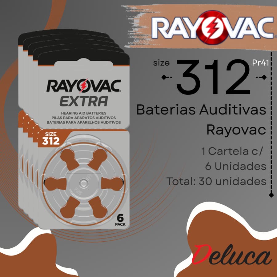 Auditiva Rayovac 312 / PR 41  para aparelhos auditivos 05 CARTELAS