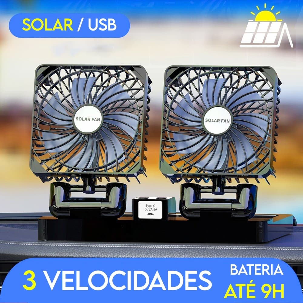 Ventilador Duplo Carro Casa Carregamento Solar e USB Carro e Caminhão Portátil Recarregável