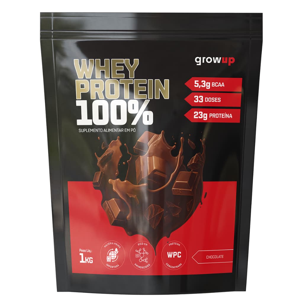 100% Whey Protein Concentrado Refil 1kg Growup - WPC - Proteína Concentrada